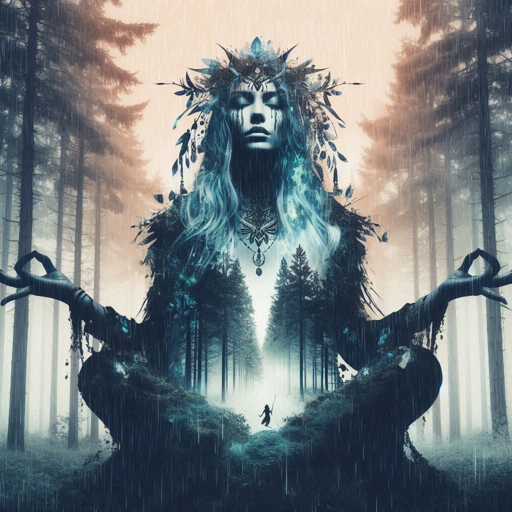 double exposure beautiful fantasy DALL-E 3 portrait landscape..