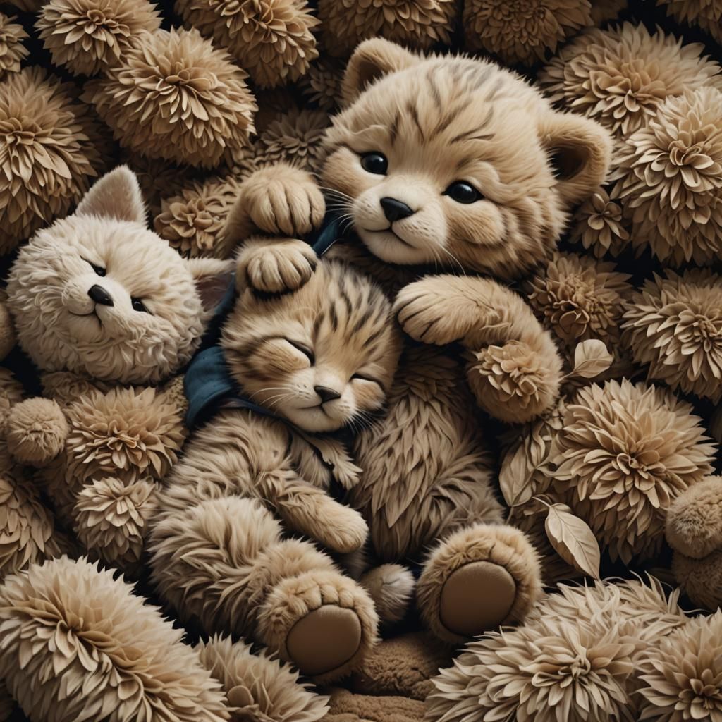 Cute Kitten Napping in Teddy Bear Lap