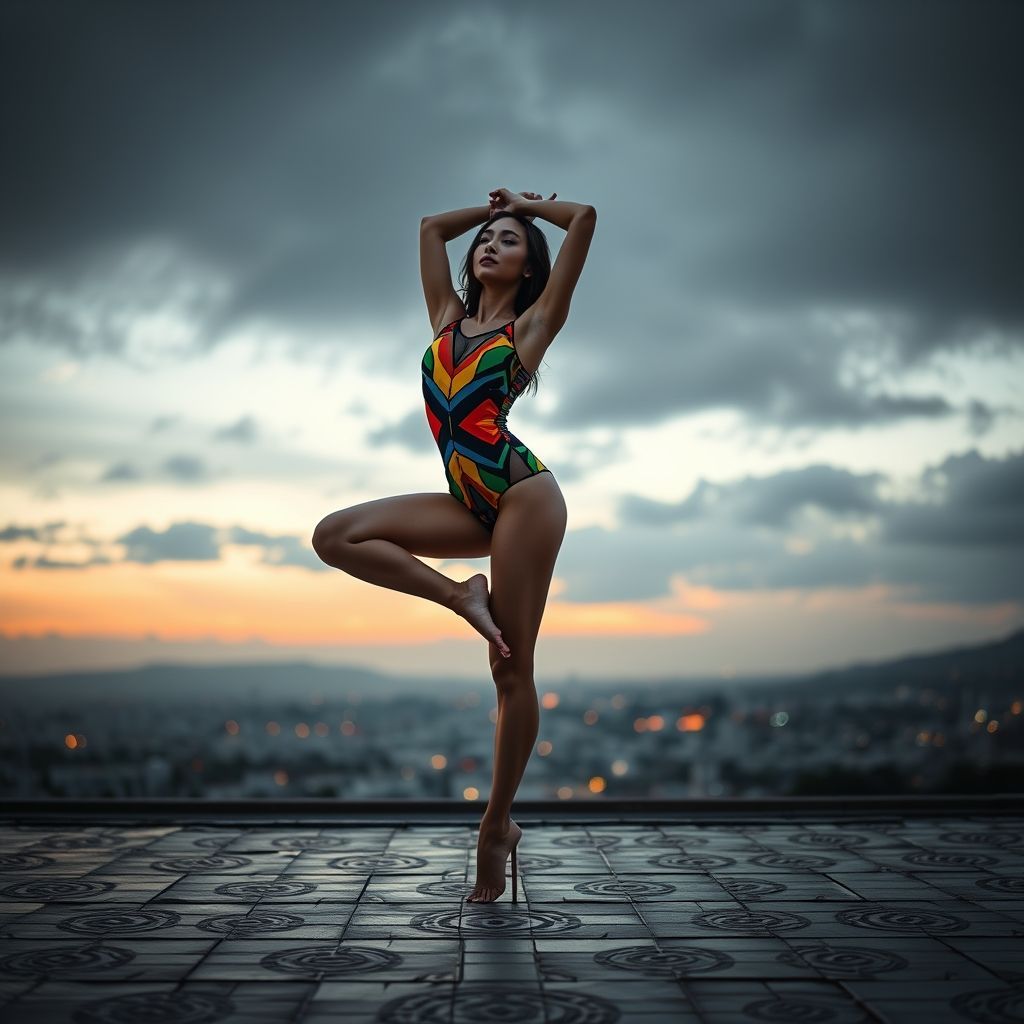Woman wearing a colorful leotard