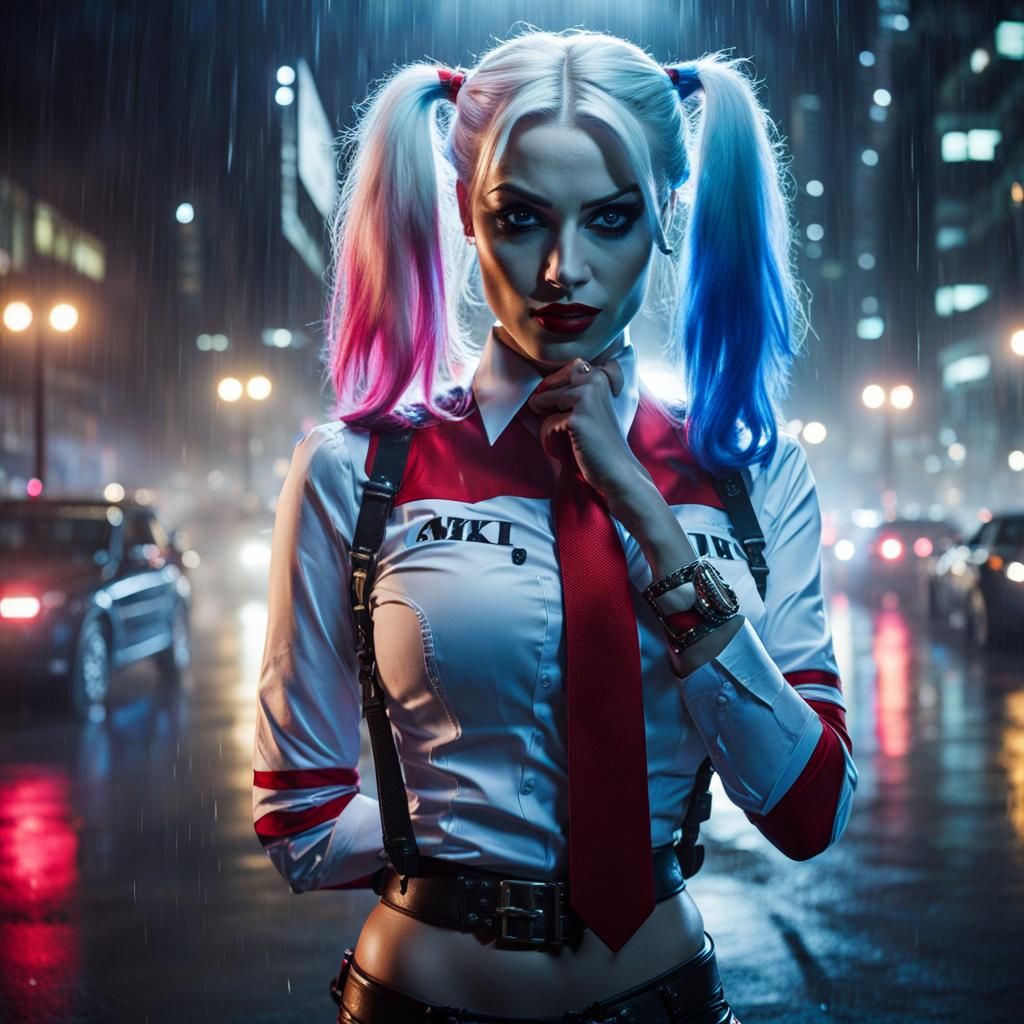 Harley Quinn fixing her tie... - AI Generated Artwork - NightCafe Creator