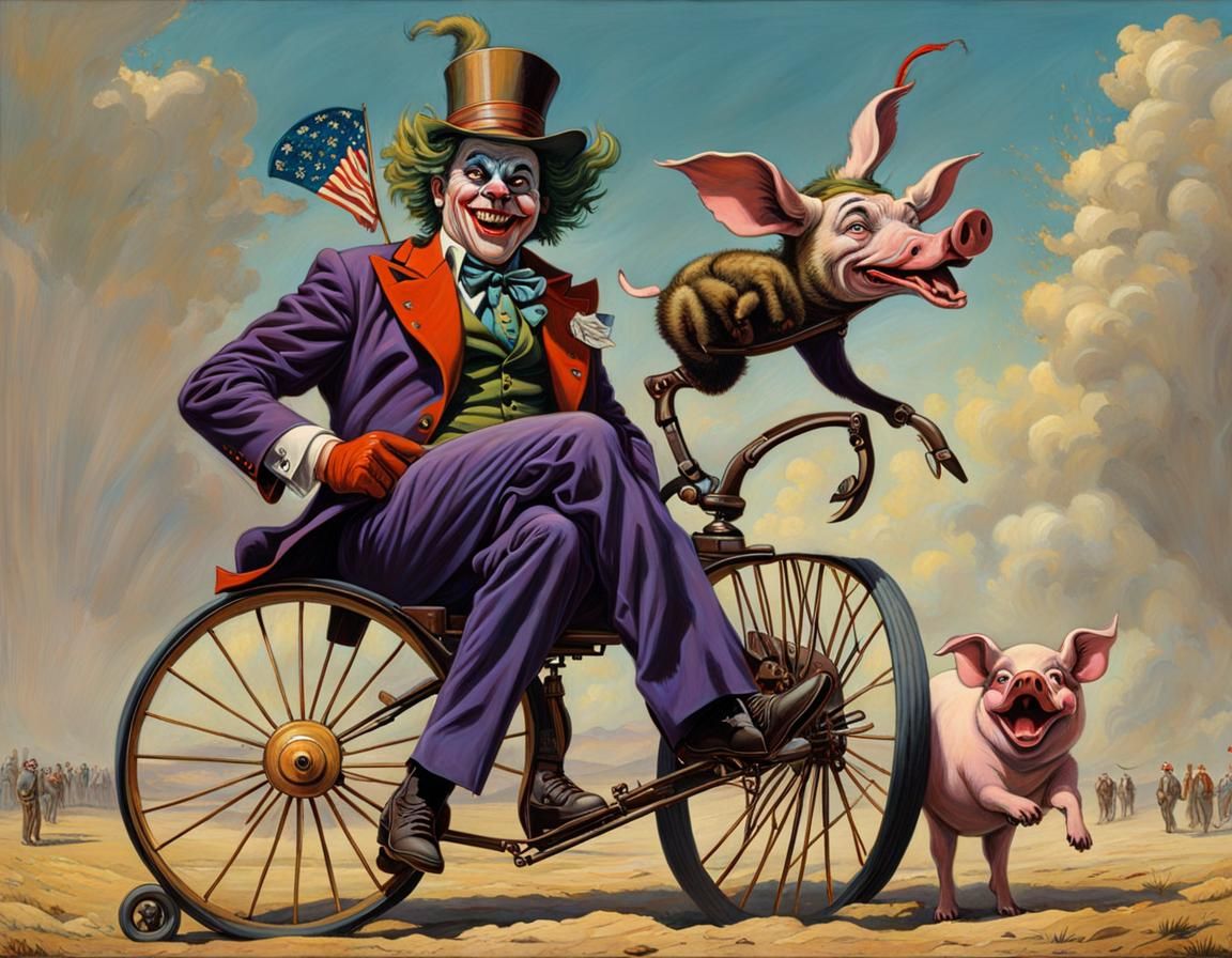 Pig Man Charade: Detailed Oil Painting