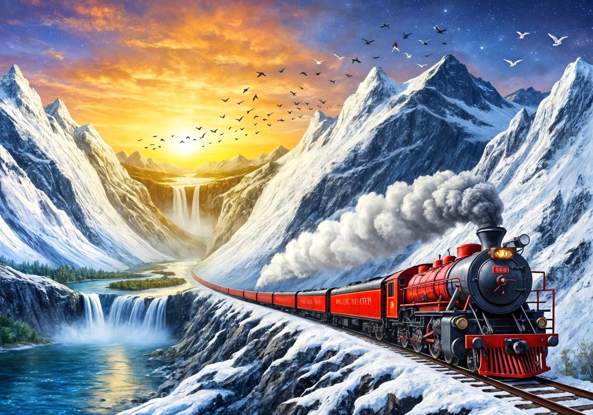 Train along the rocky mountain spring