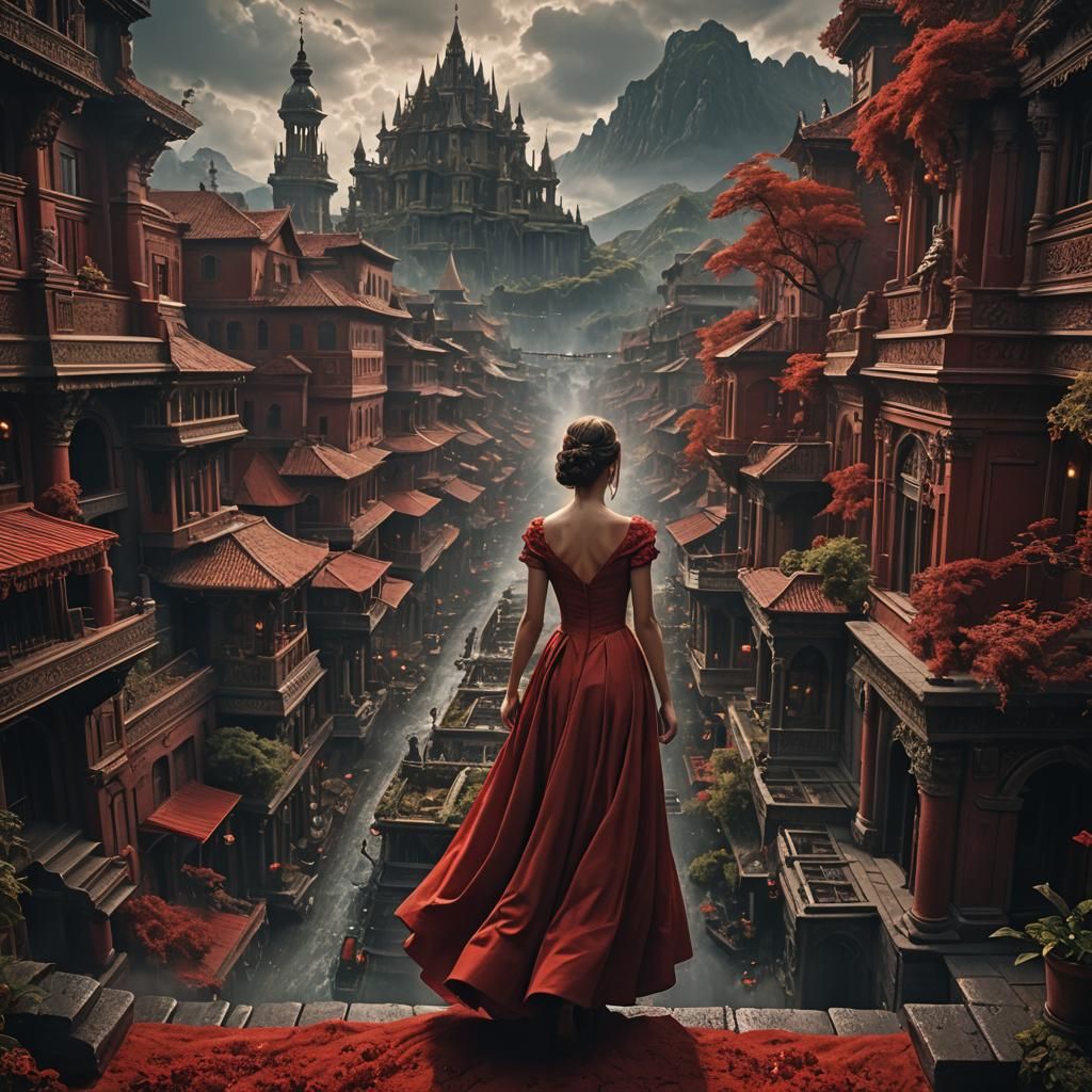 A beautiful women in a red dress