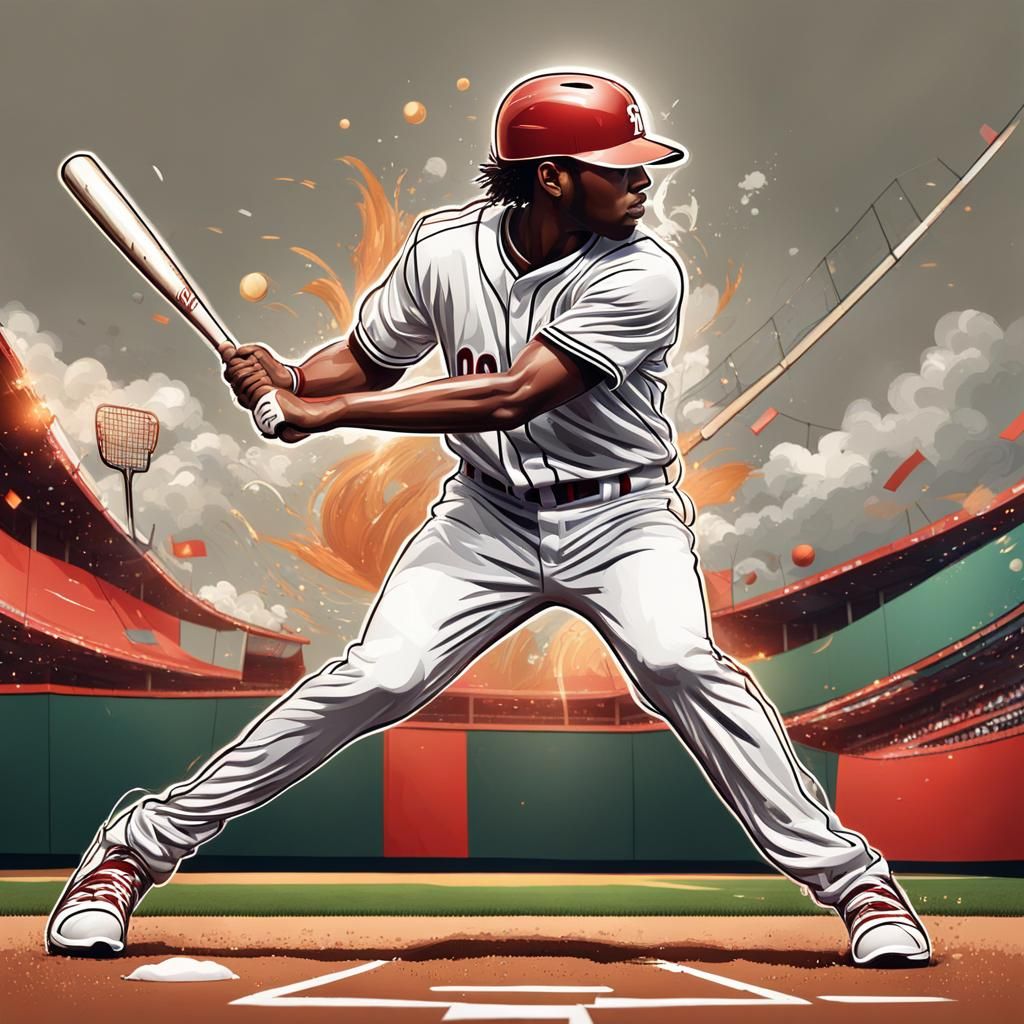 Baseball player hitting the ball