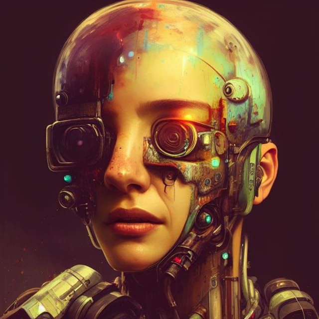 portrait Anime cyberpunk cyborg girl in mechanical