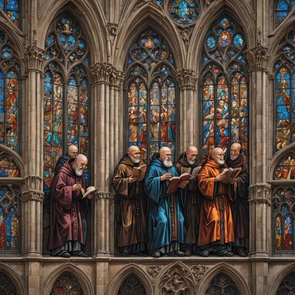 On a gothic church, ornate colorful stained-glass windows set the mood  by @Desplante