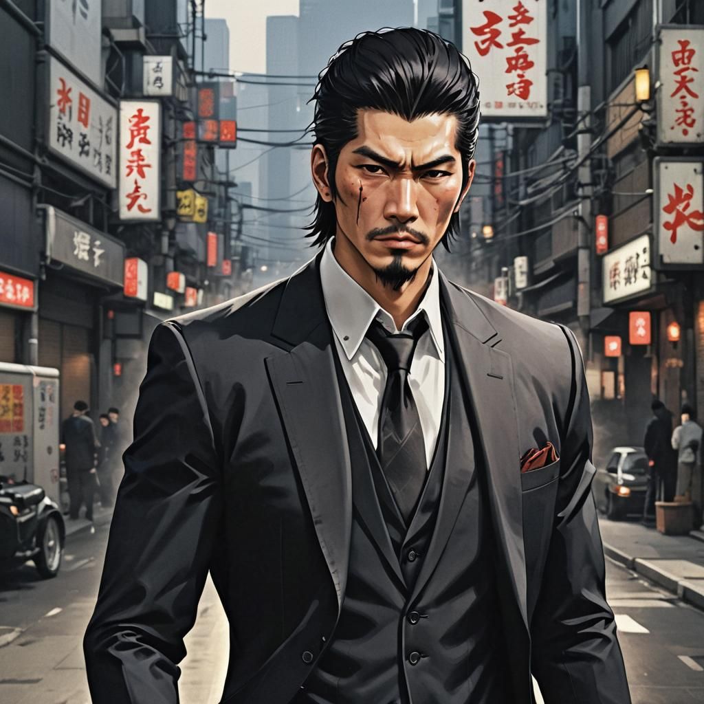 A gorgeous yakuza, wearing a black suit Anime Style - AI Generated Artwork  - NightCafe Creator