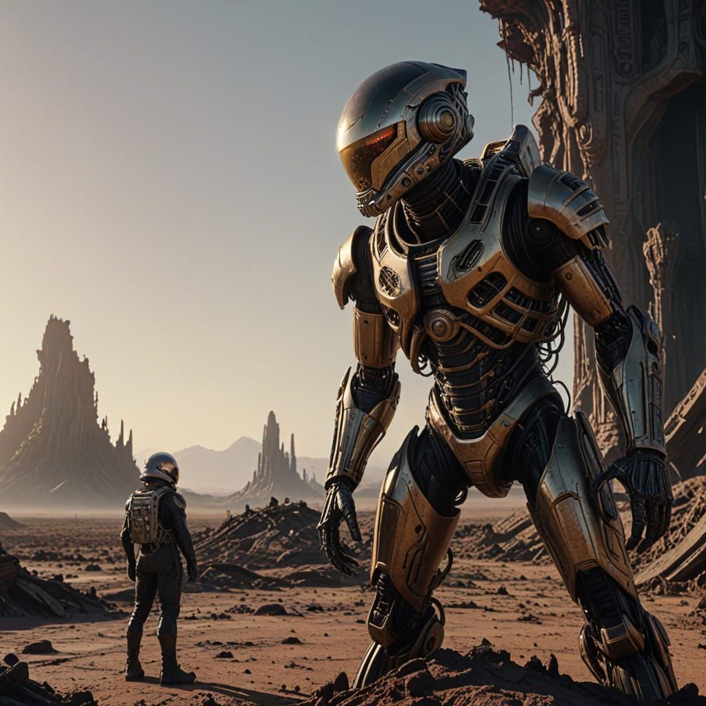 Epic Alien Landscape in a Moody, Golden-Hour Atmosphere