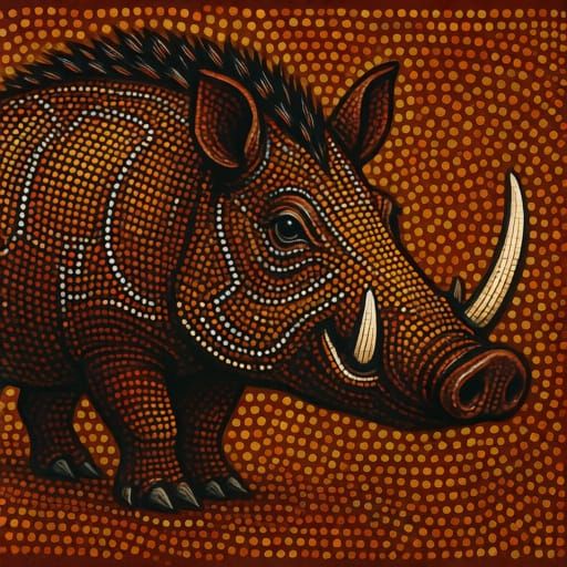 A Razorback drawn in the style of Australian Aboriginal dot art 