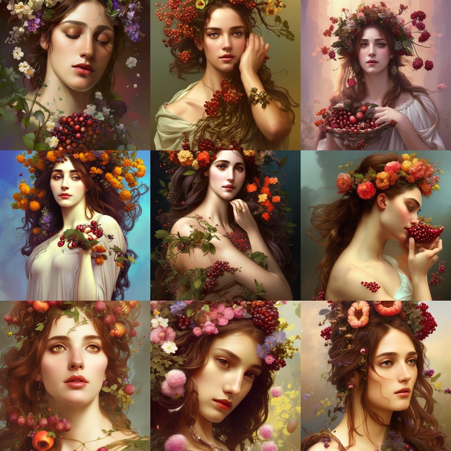 Beautiful greek goddess persephone with flowers and pomegranates - AI ...