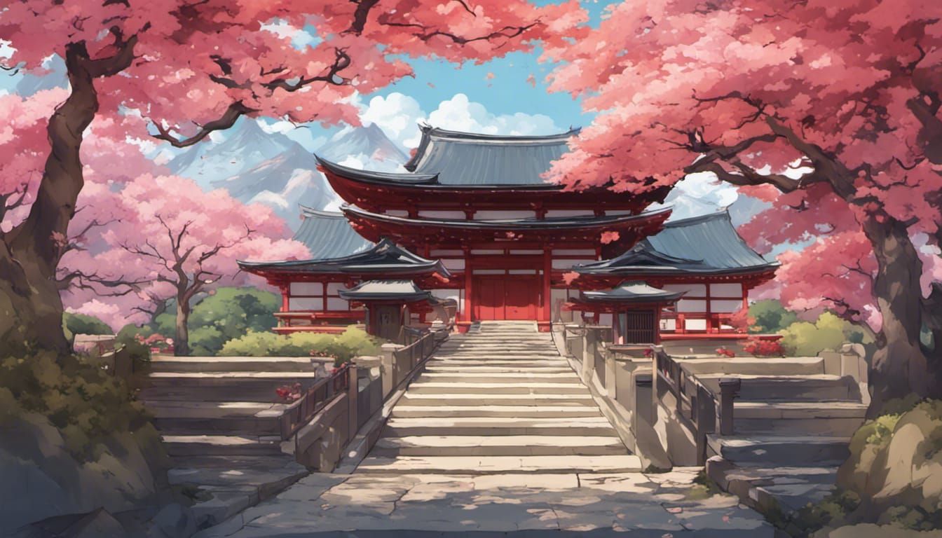 Cute japanese temple in anime style on Craiyon