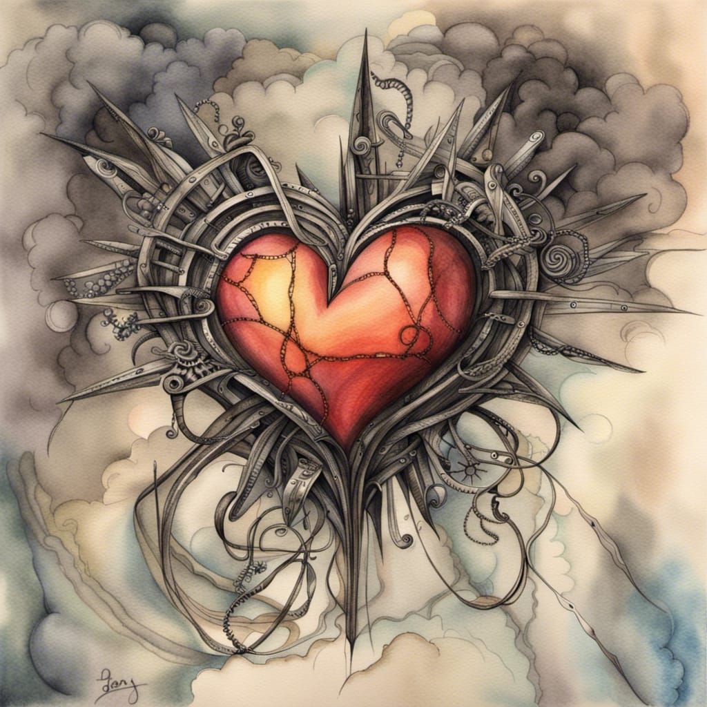 Fear of love, broken heart, entangled, watercolor, dreamcore sunshine ...