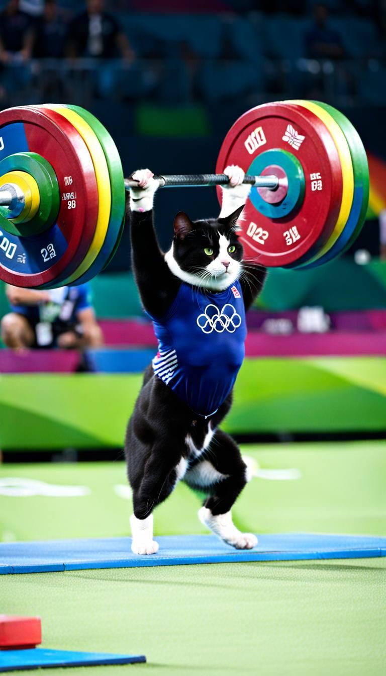 A Cat Weightlifting at the Olympics  by @Jodi Tableau