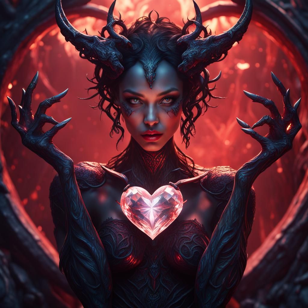 Beautiful Demon temptress trapped inside a Crystal Heart, beautiful ...