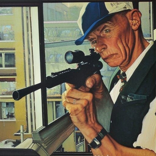 Suburban Sniper by Norman Rockwell - AI Generated Artwork