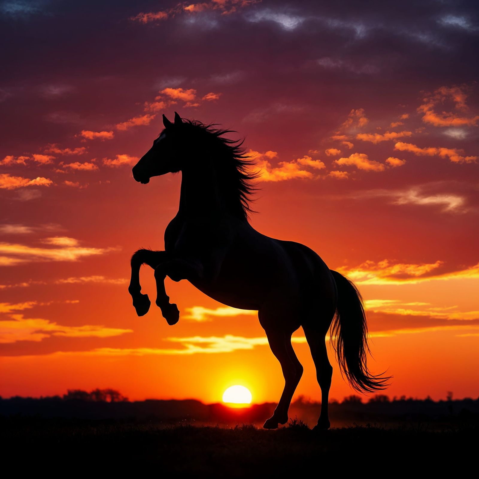 Majestic Horse Silhouette Against Fiery Sunset