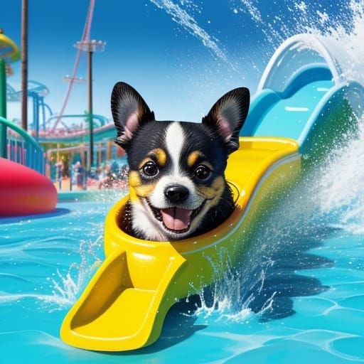 Dog Having Fun at a Water Park