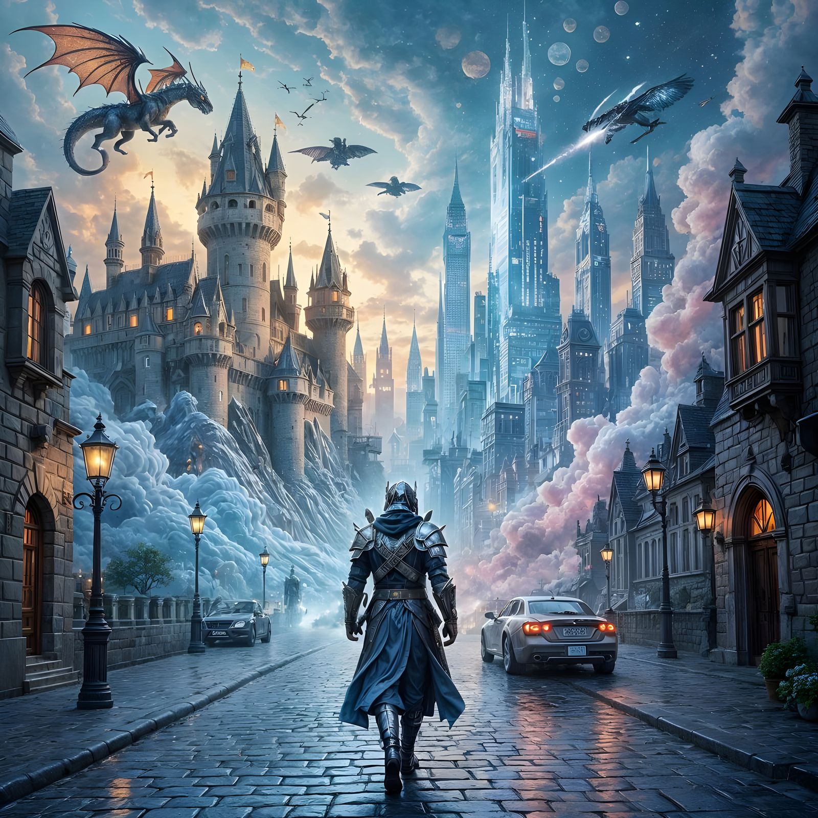 Surreal Time Travel Dreamscape: Medieval Meets Future