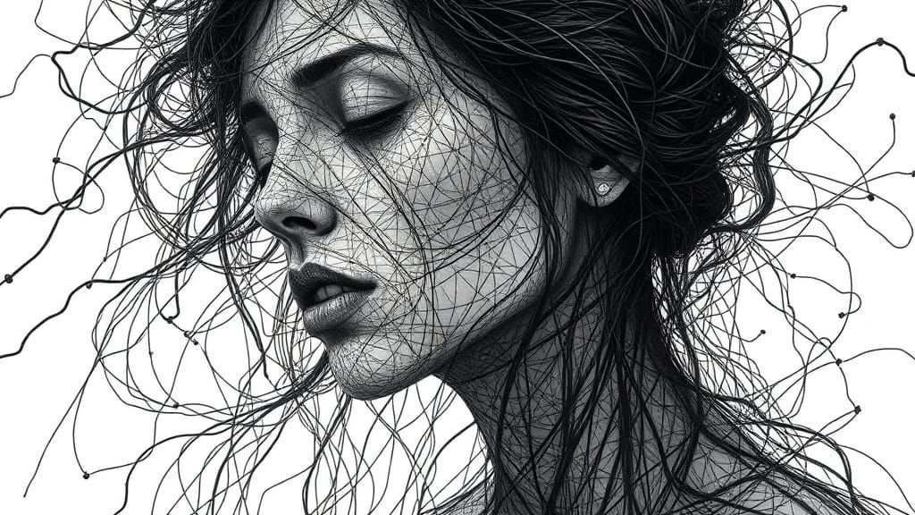 Thread Woman in Black and White Style