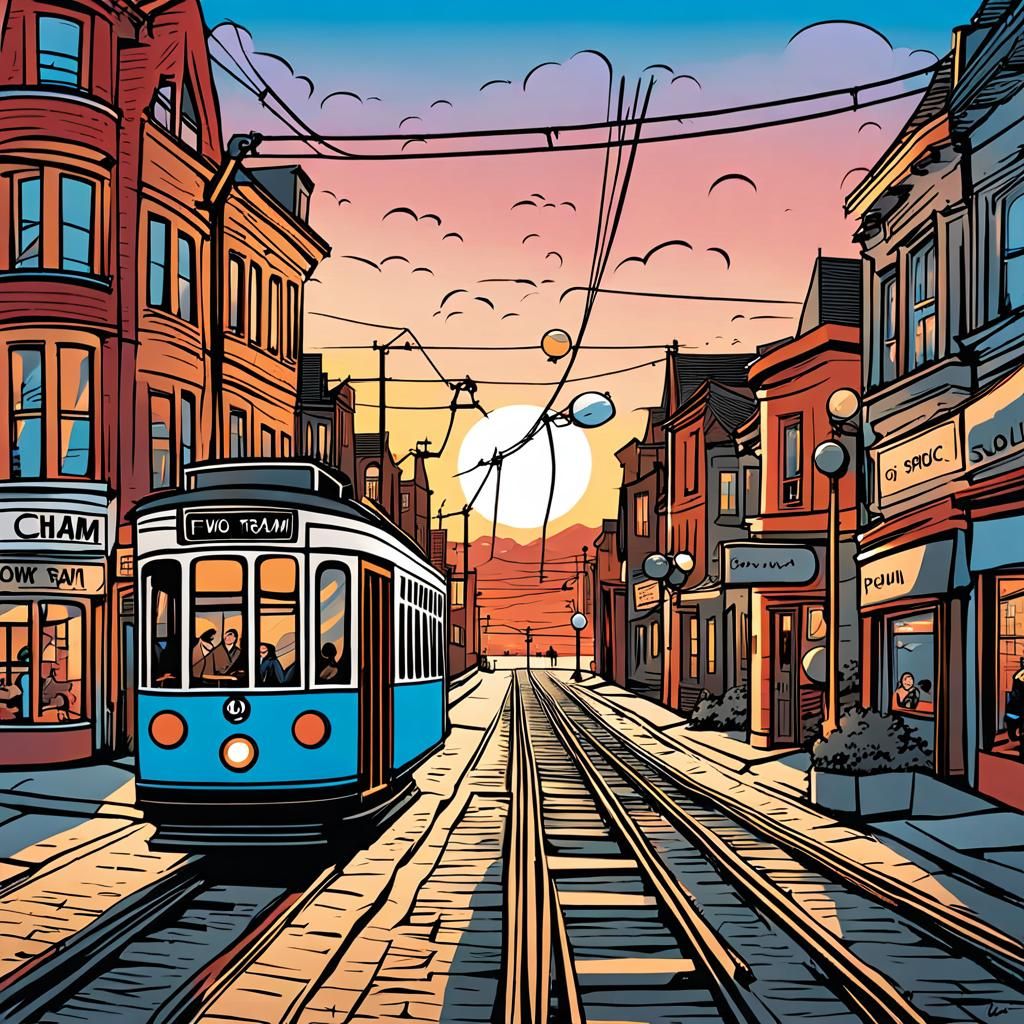 Town at Sunset with Onomatopoeia Speech Balloons