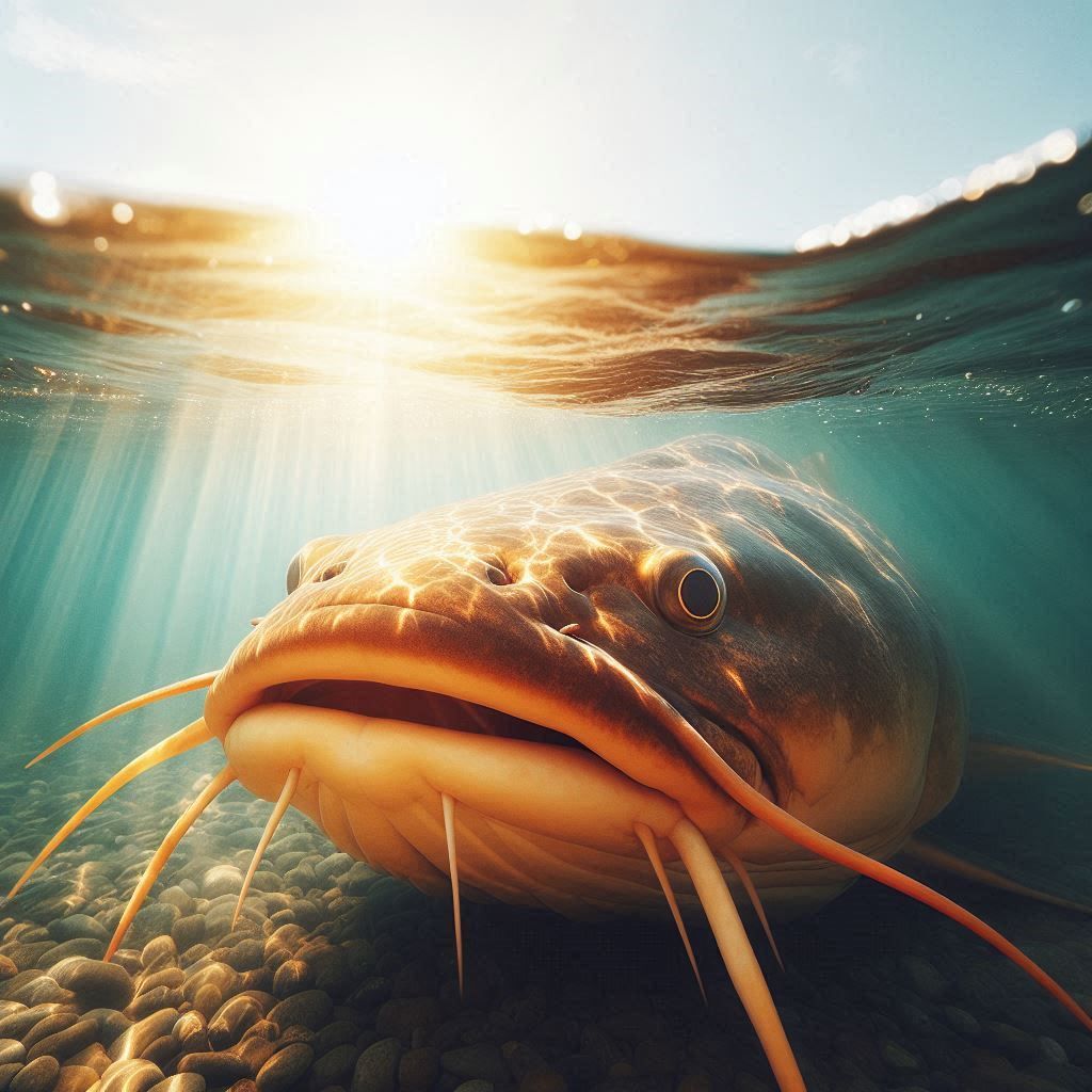 A big catfish in shallow water