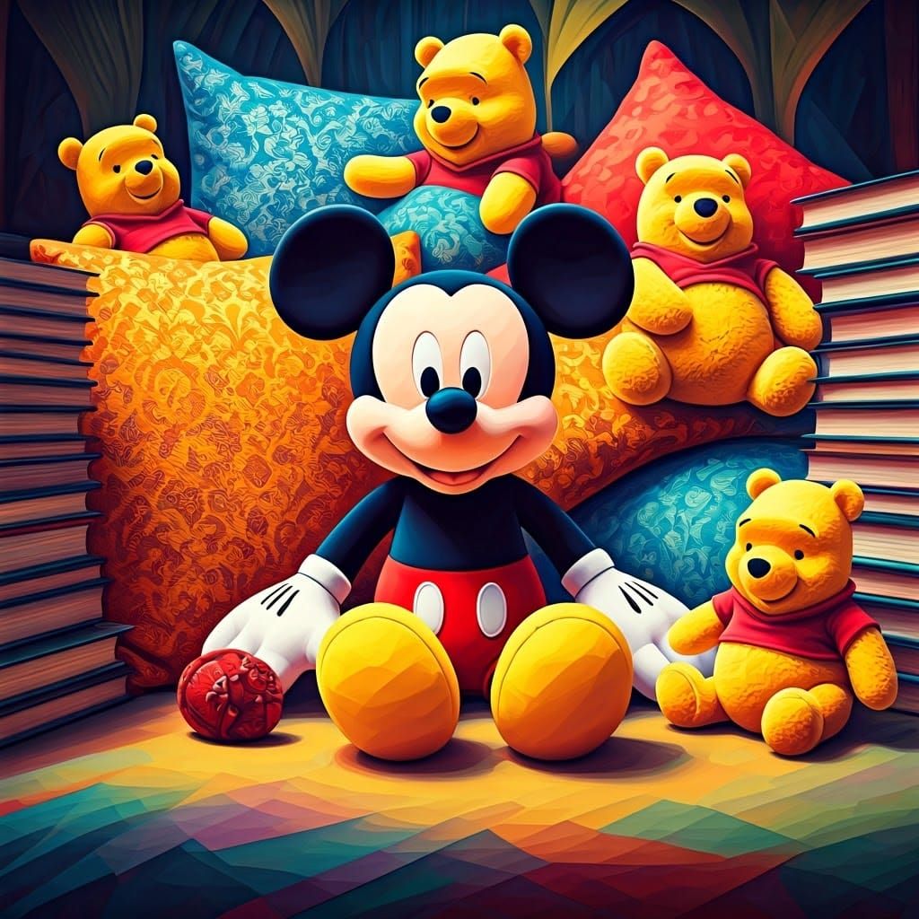 Mickey Mouse Plush in Vibrant Art Deco Paradise