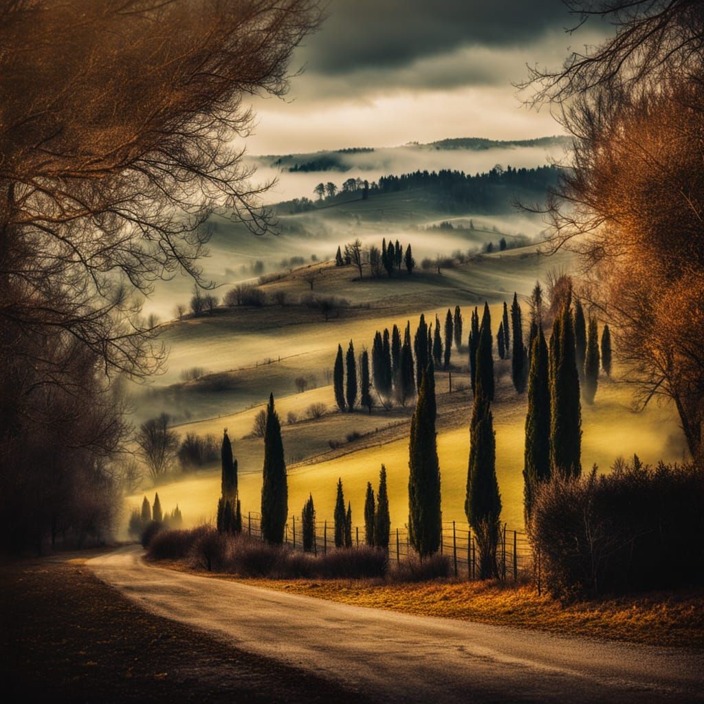 Foggy winter landscape in Tuscany - 6 likes  by @Giulio