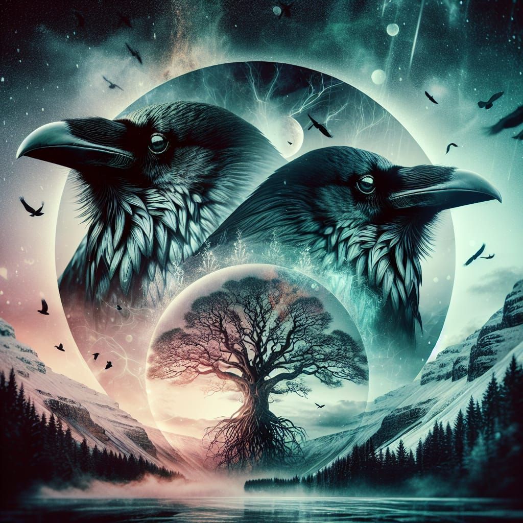 Twin Ravens & the World Tree  by @Cheshy