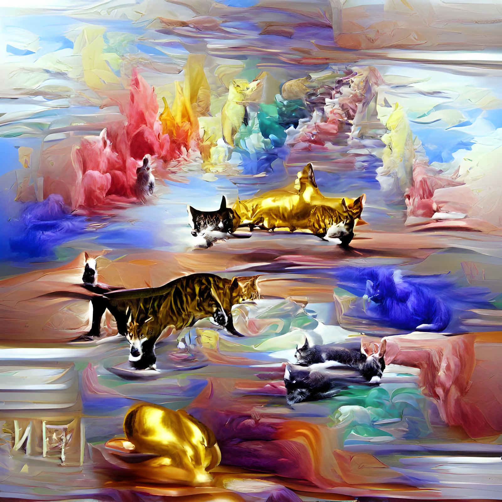 Fine feline art Wes Anderson detailed complex synesthesia ma...