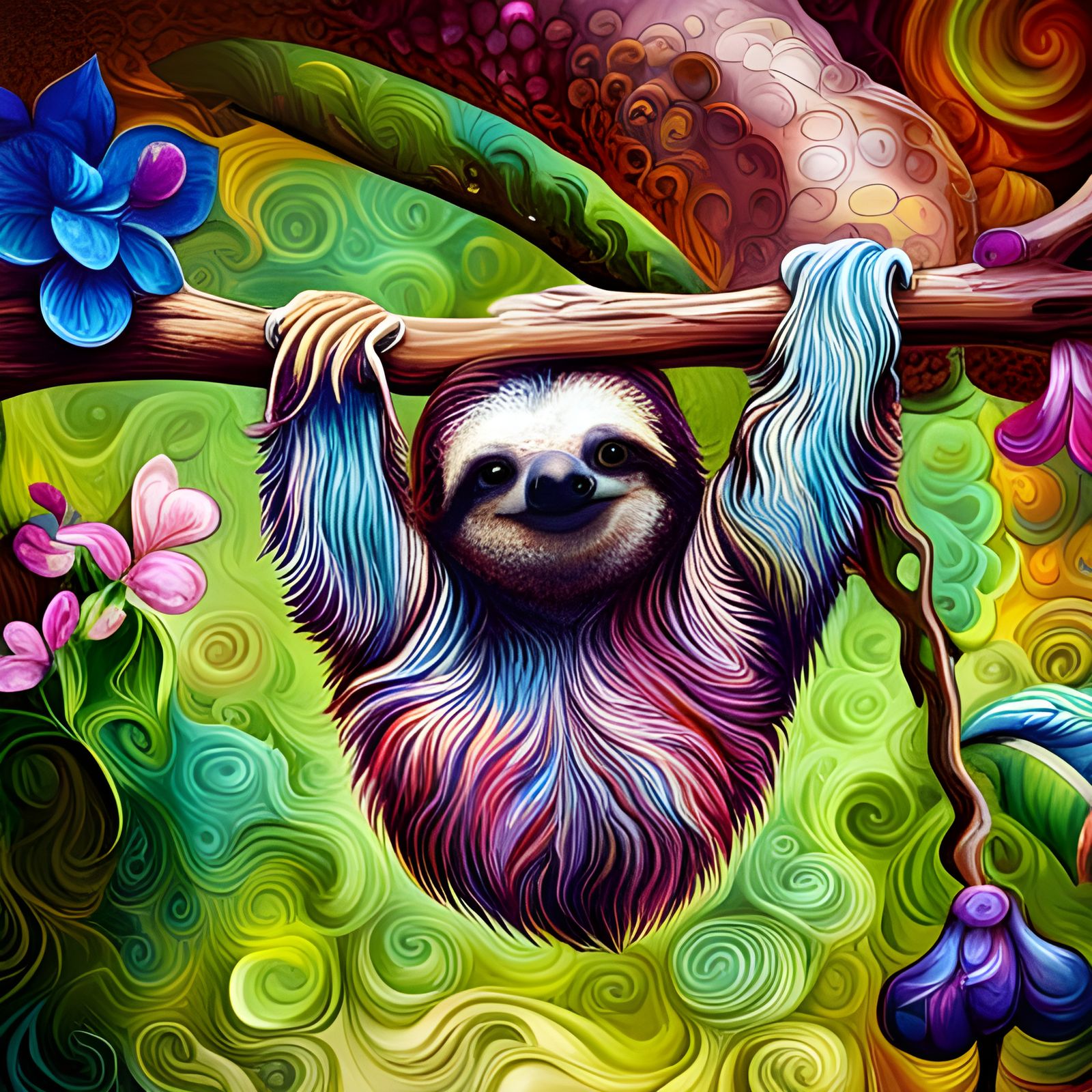 Cuddly Swinging sloth - AI Generated Artwork - NightCafe Creator