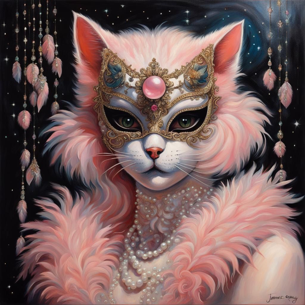 Cat Masquerade Ball in Oil Painting Style