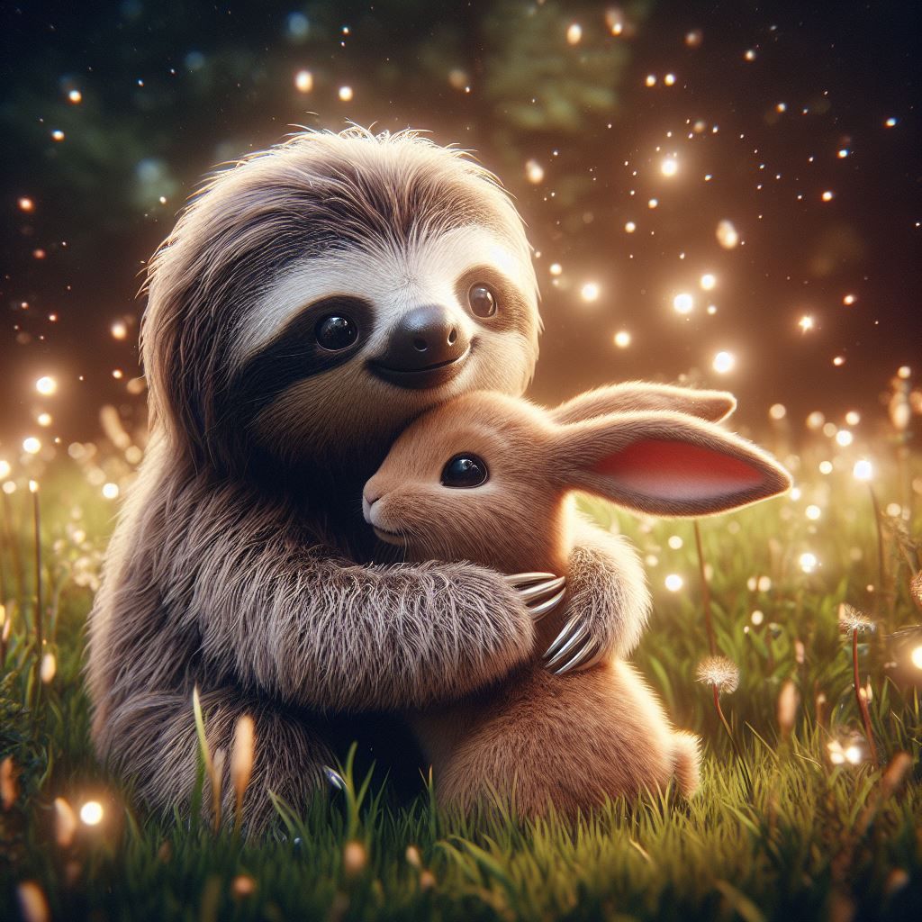 Sloth bunny hugs
