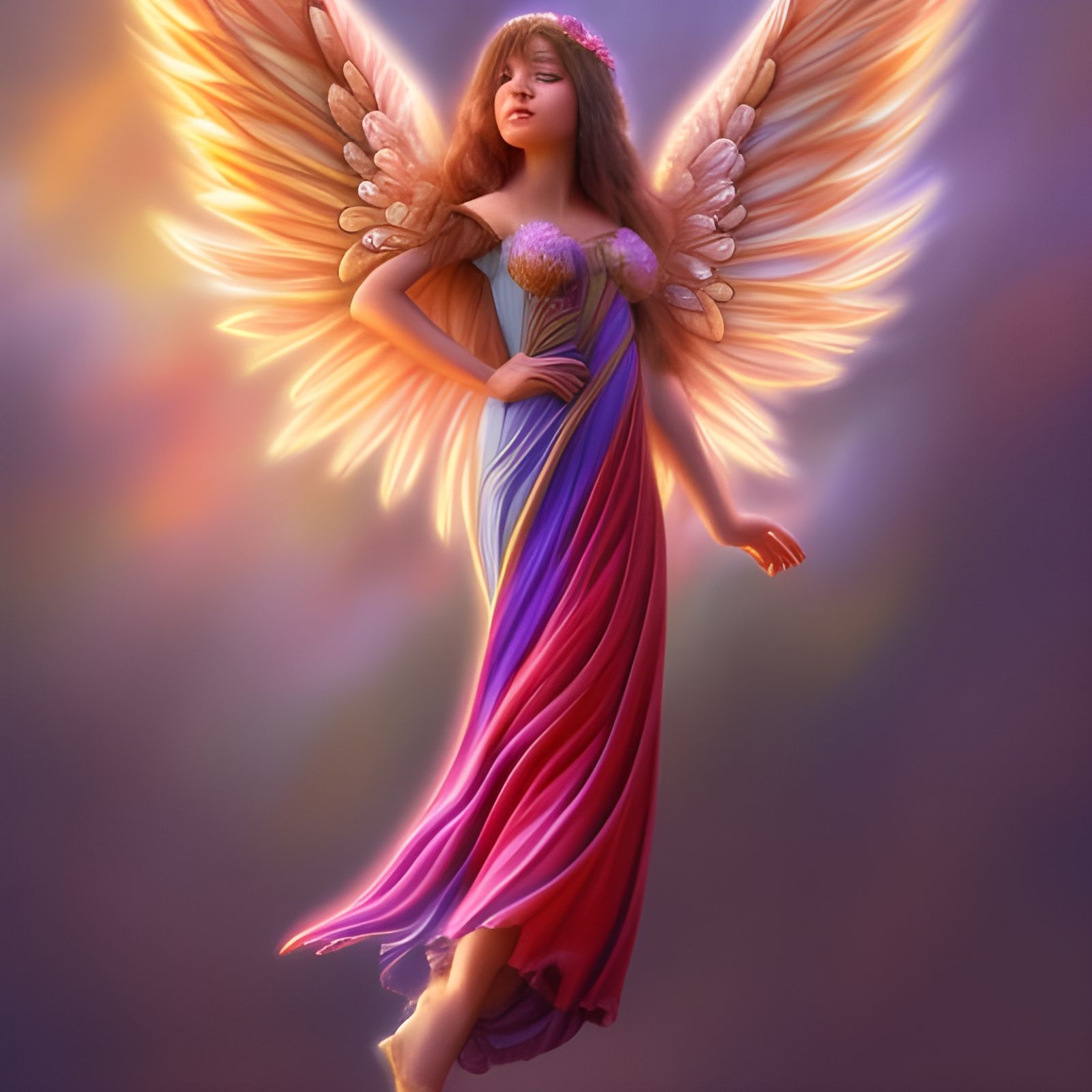 Magnificently beautifull Angel with wings, crayon drawing concept art
