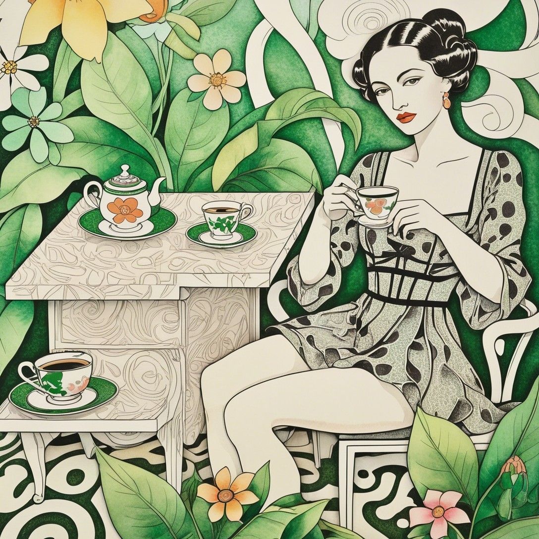 Art Nouveau but Pop: All Leaves Even in Cup!