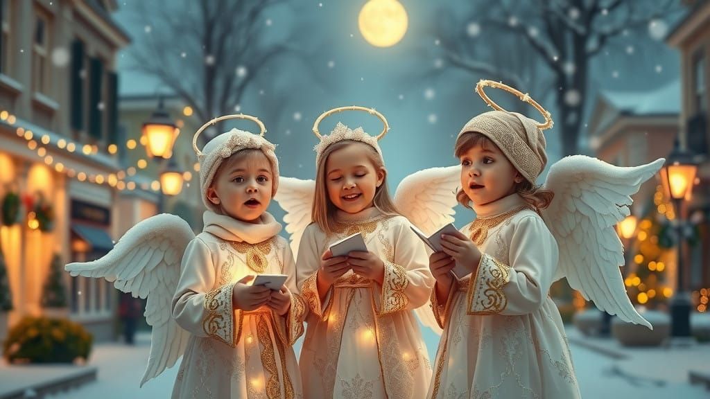 Children chair dress as angels singing in the street corner in the Xmas eve  by @Alan