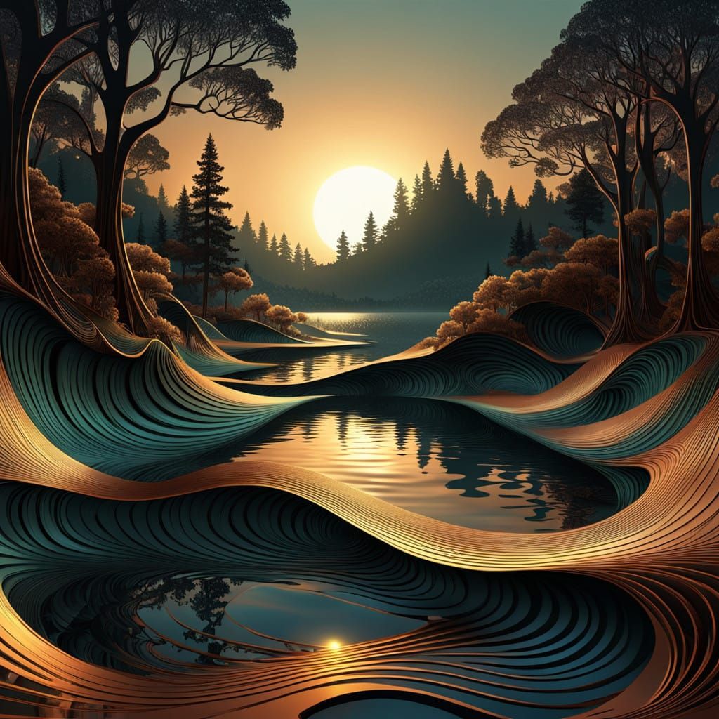 Golden Hour Silhouette in Ancient Copper Forest