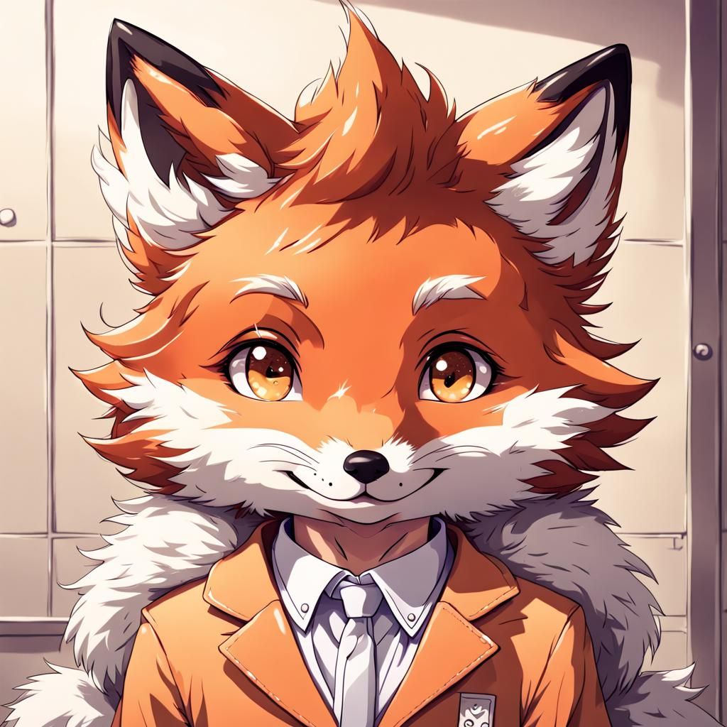 Portrait cute adorable fluffy fox boy at school with fluffy ...