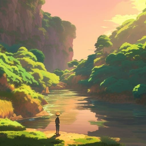 gold prospector at a water, Studio Ghibli, Anime Key Visual, by Makoto ...