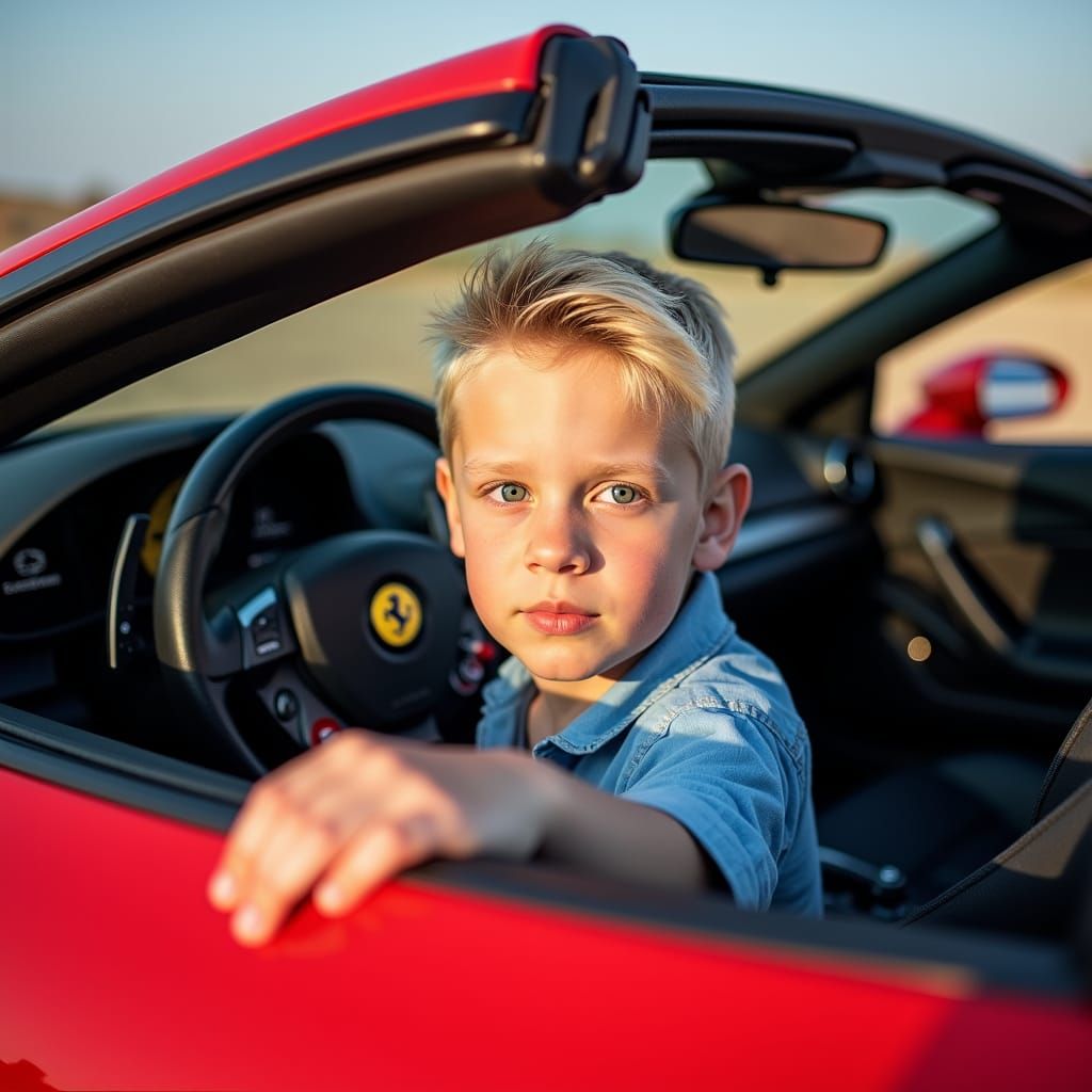 Boy in Ferrari: A Hyperrealistic Portrait