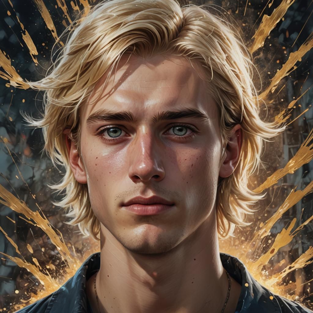 hyperrealistic portrait of a young man in his teens with ear...