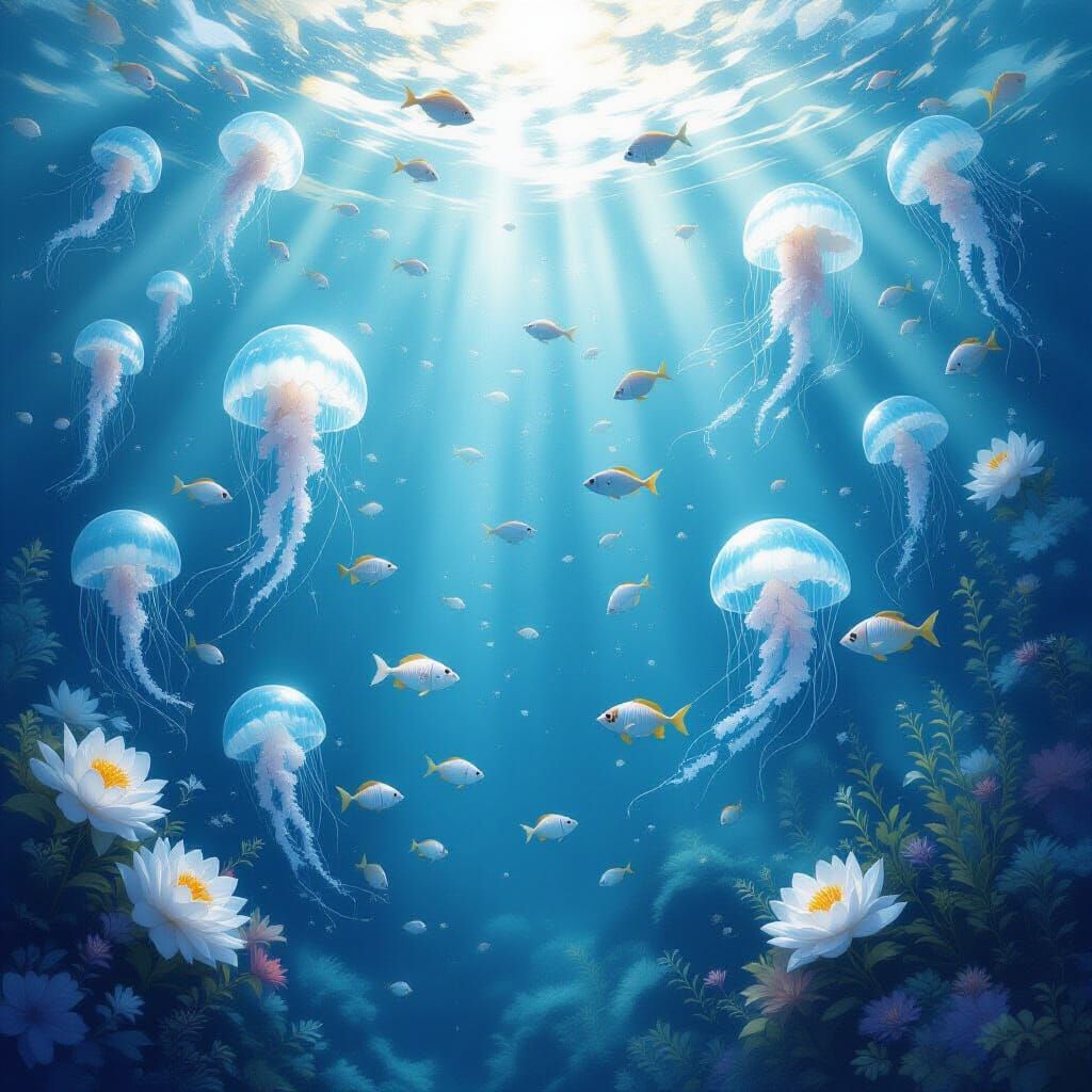 "Underwater Starfall"
In a certain part of the ocean where the water is especially clear, you can see the reflections of the stars. One day,...