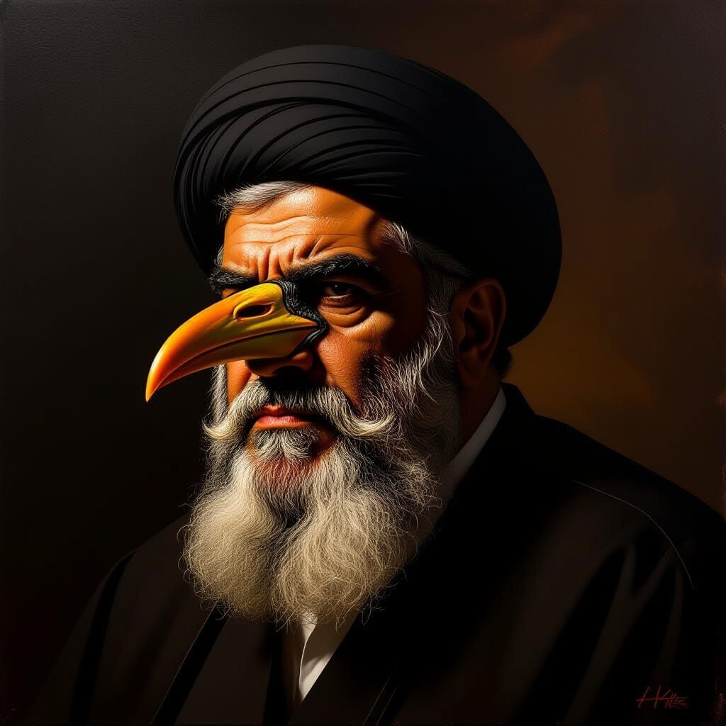 Hassan Nasrallah Portrait with Bird's Beak in Chiaroscuro St...