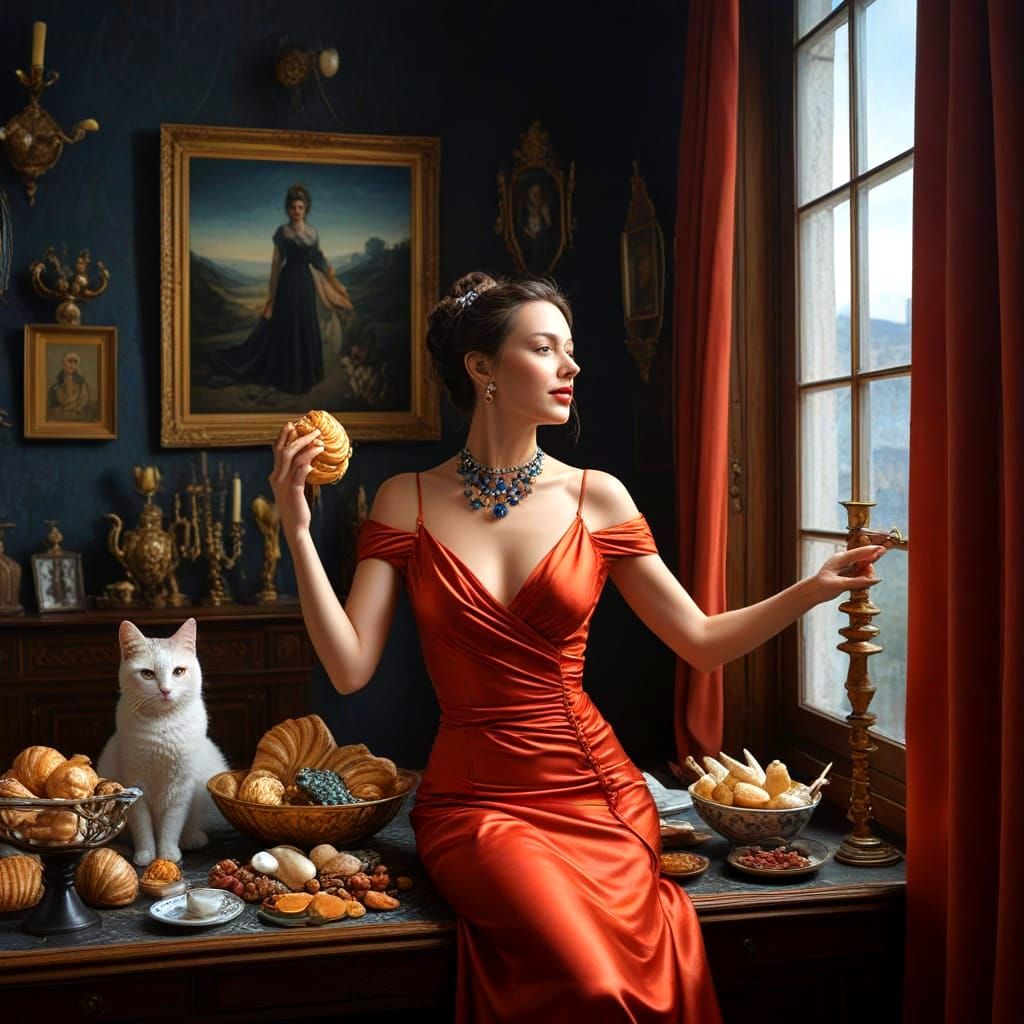 Surrealistic Portrait of a Happy Lady in Exotic Attire