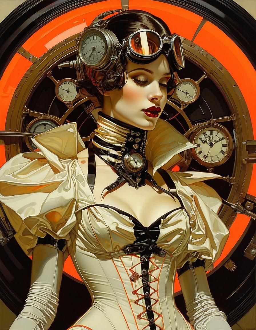 ((Marvelous Epic Futurism)) L.C Leyendecker painting gothic_vampiress neon_steampunk   by @SERGIO