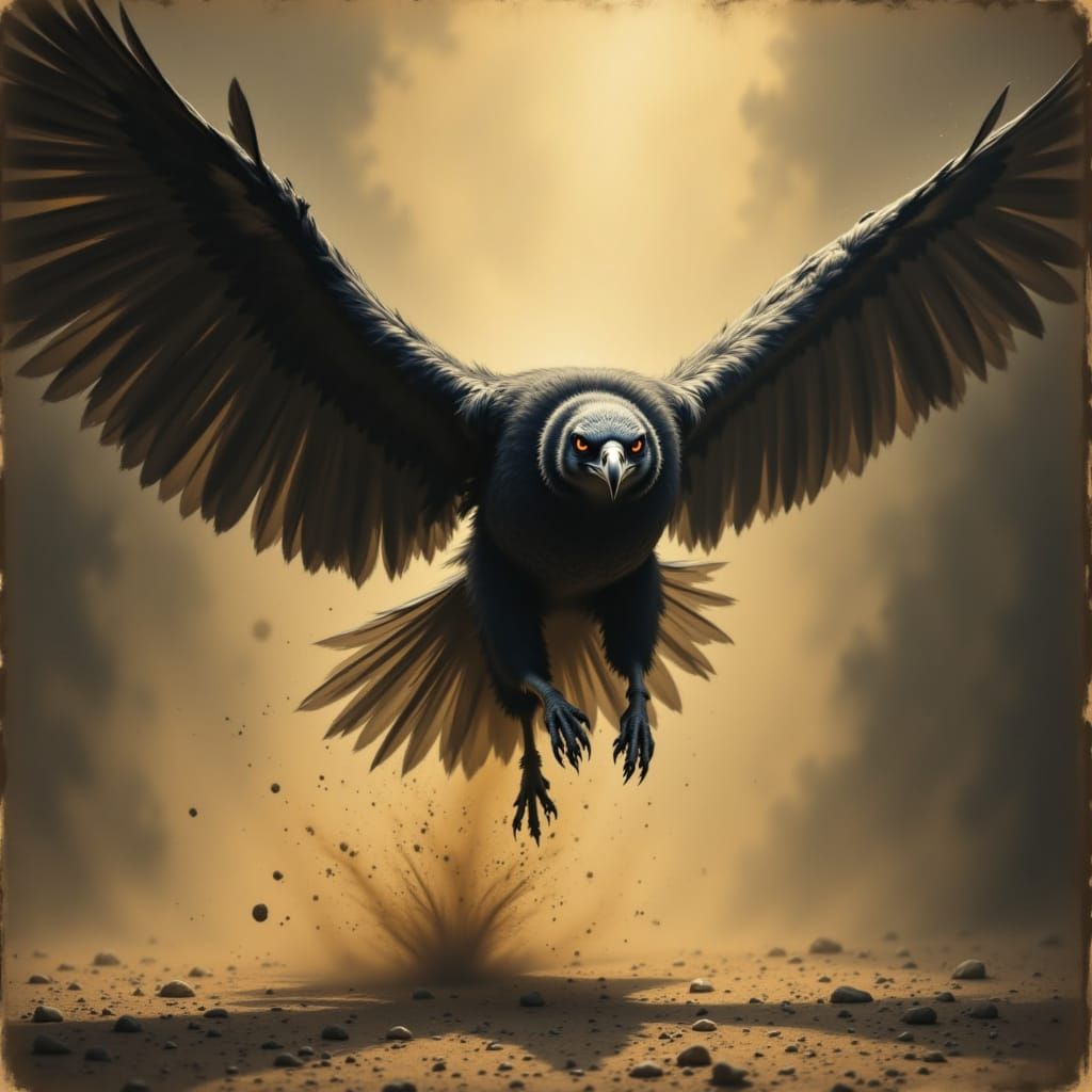 <lora:Action and Motion:1.0><Action-Motion>a vulture leaping into the air about to take off