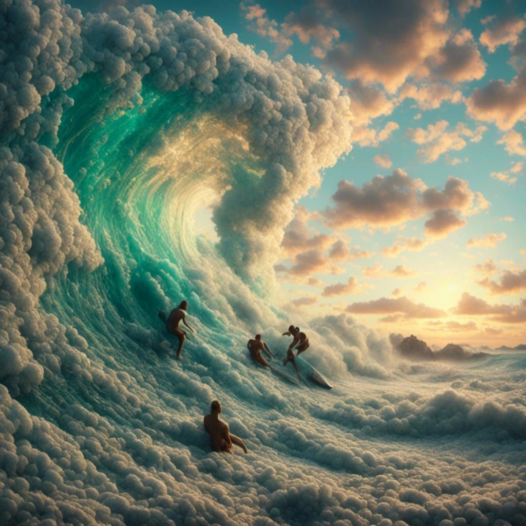 Giant surf wave with surfers - AI Generated Artwork - NightCafe Creator