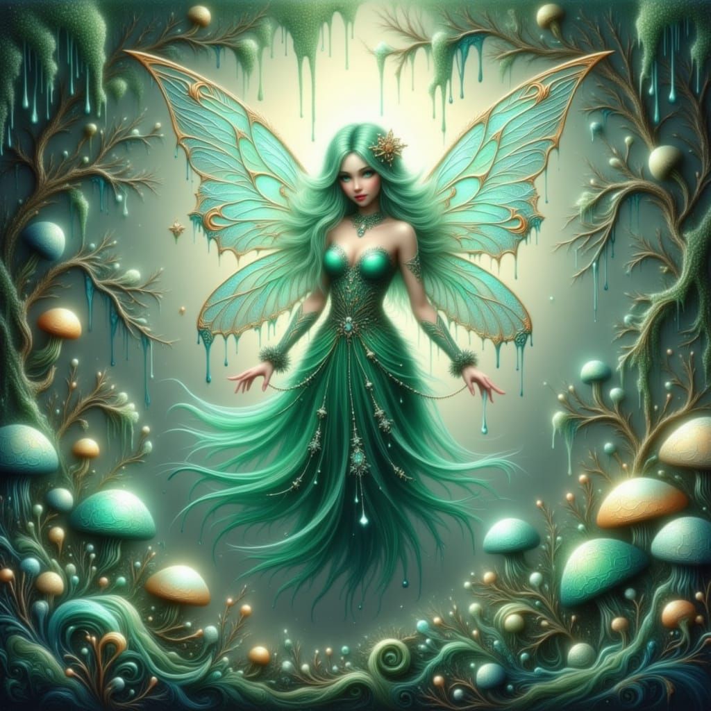<lora:Teal and gold:1.0> <lora:Frosty flux:1.0> Beautiful stunning Irish fairy hyper detailed intricate hyper realistic otherworldly backgro...