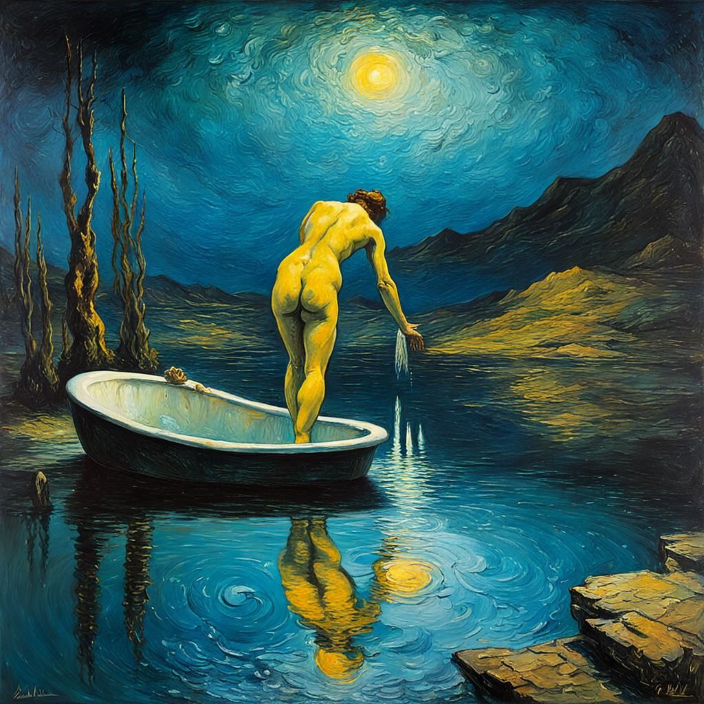 Bathing Woman in Lake: Neo-Impressionist Expressionism