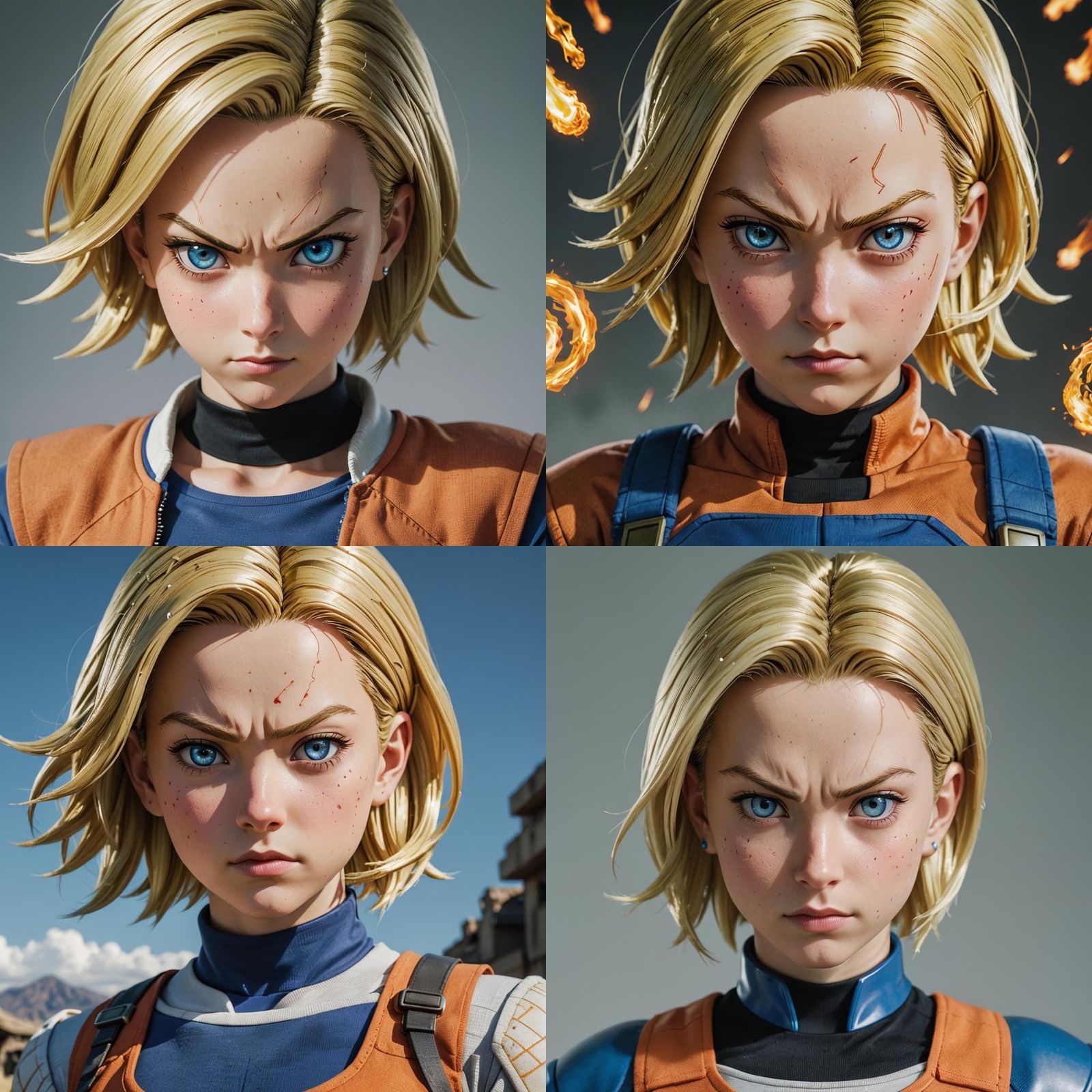 a centered image of Android 18 from dragon-ball the anime. Standing in  action pose with her head tilted slightly forward Close-up portrait,... -  AI Generated Artwork - NightCafe Creator