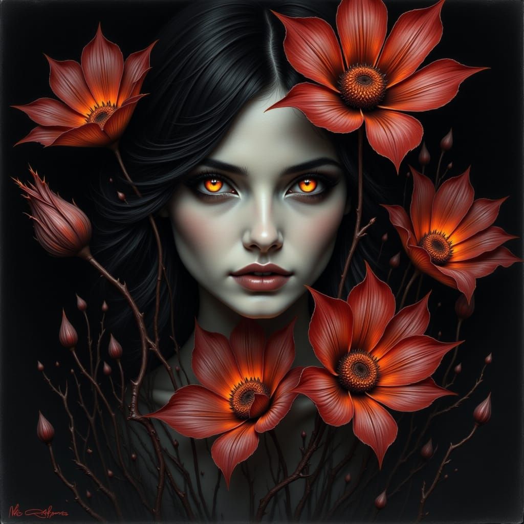 a pencil sketch of a glowing female face against the darkness, there are areas of her face covered <lora:Beautiful Darkness:1.0> by the dark...